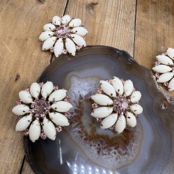 Пуговицы с молочной эмалью и розовыми стразами