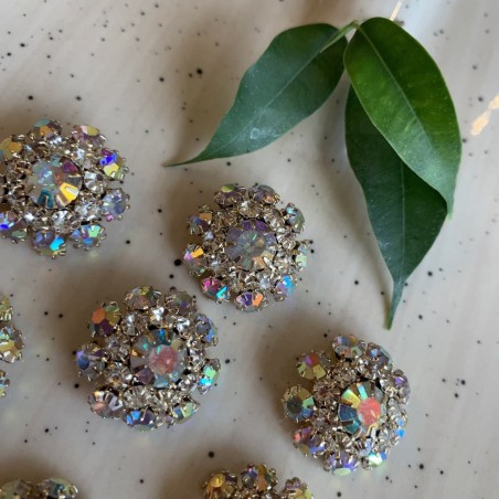 Пуговицы со стразами хамелеон в оправе из серебристого металла, 22 мм