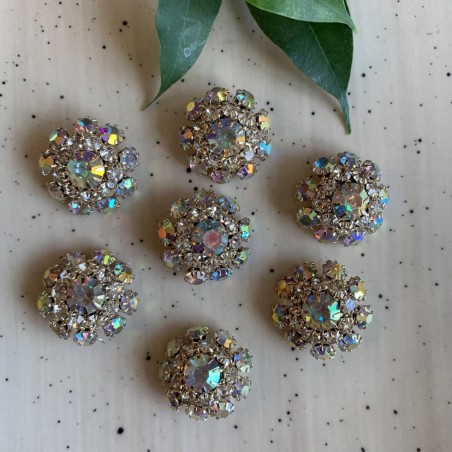 Пуговицы со стразами хамелеон в оправе из серебристого металла, 22 мм