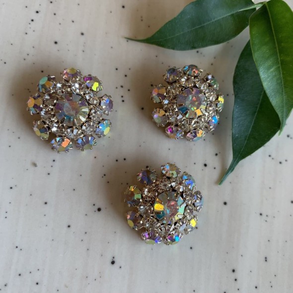 Пуговицы со стразами хамелеон в оправе из серебристого металла, 22 мм