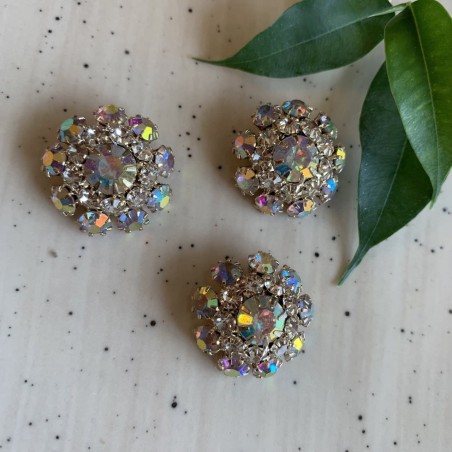 Пуговицы со стразами хамелеон в оправе из серебристого металла, 22 мм