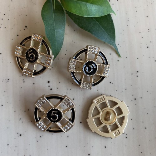 Золотистые пуговицы с чёрной эмалью и мелкими стразами, 25 мм 2