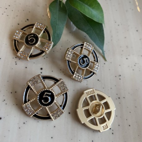 Золотистые пуговицы с чёрной эмалью и мелкими стразами, 25 мм