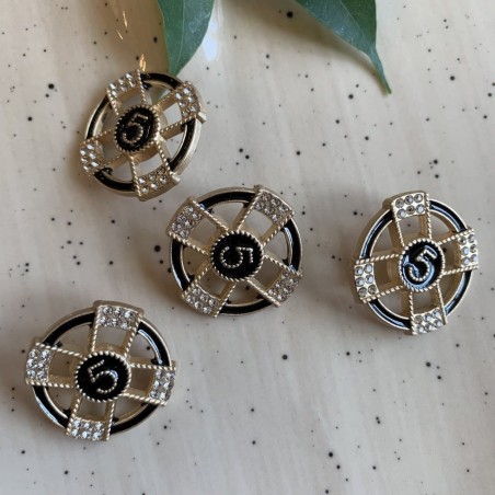 Золотистые пуговицы с чёрной эмалью и мелкими стразами, 25 мм