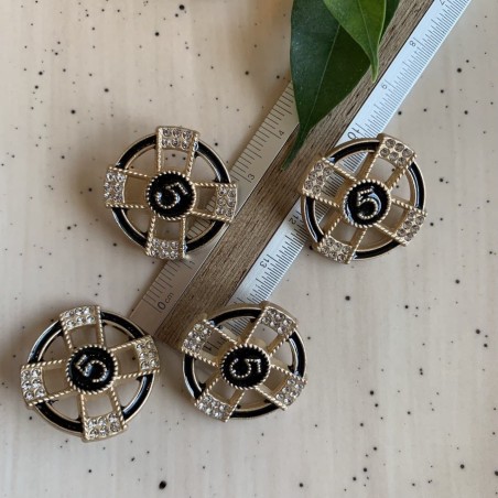 Золотистые пуговицы с чёрной эмалью и мелкими стразами, 25 мм