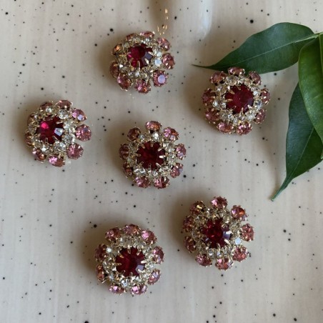 Пуговицы со стразами розового цвета и тёмной фуксии, 22 мм
