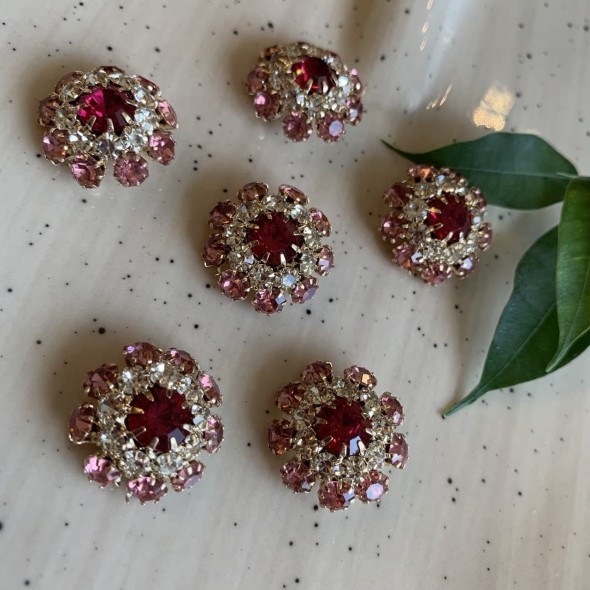 Пуговицы со стразами розового цвета и тёмной фуксии, 22 мм