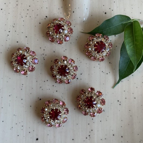 Пуговицы со стразами розового цвета и тёмной фуксии, 22 мм