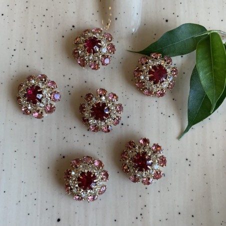 Пуговицы со стразами розового цвета и тёмной фуксии, 22 мм