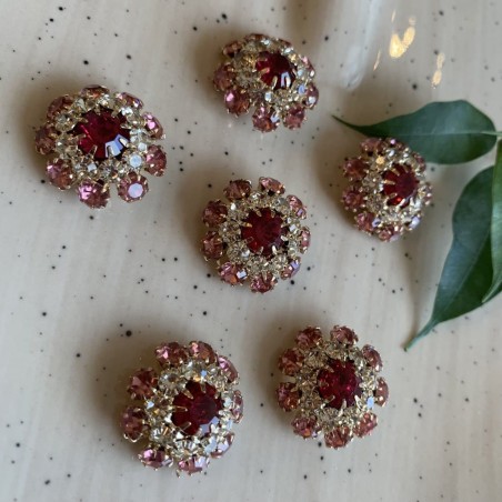 Пуговицы со стразами розового цвета и тёмной фуксии, 22 мм