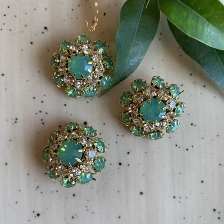 Пуговицы с матовыми стразами мятного цвета в оправе из золотистого металла, 22 мм