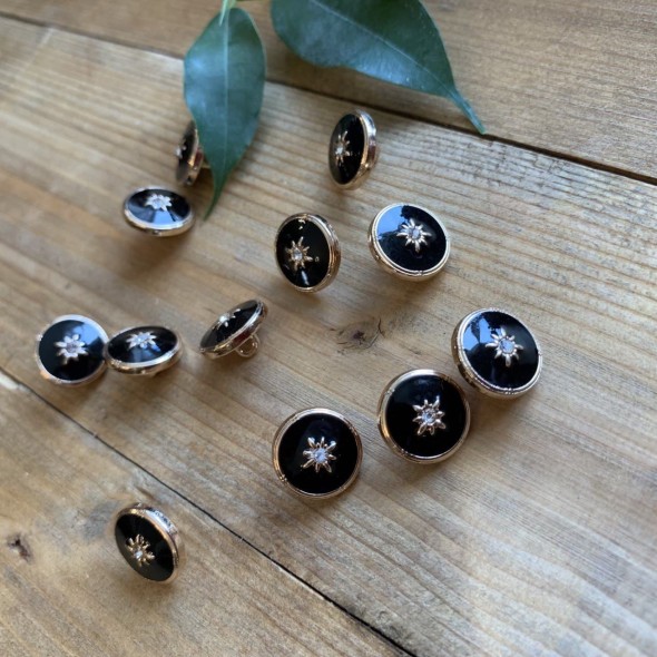 Пуговицы блузочные на ножке, золотистые с чёрной эмалью,12 мм