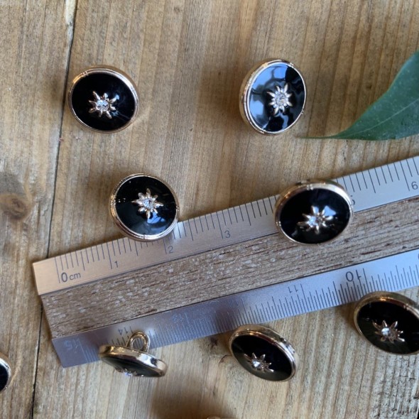 Пуговицы блузочные на ножке, золотистые с чёрной эмалью,12 мм