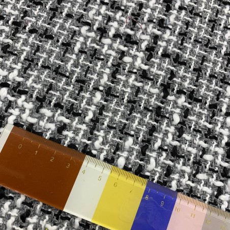 Ткань твид серый в клетку с белыми и чёрными нитями