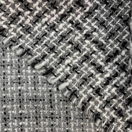 Ткань твид серый в клетку с белыми и чёрными нитями