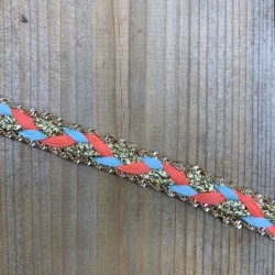 Тесьма косичка ярких цветов с золотистой витой цепочкой по краям