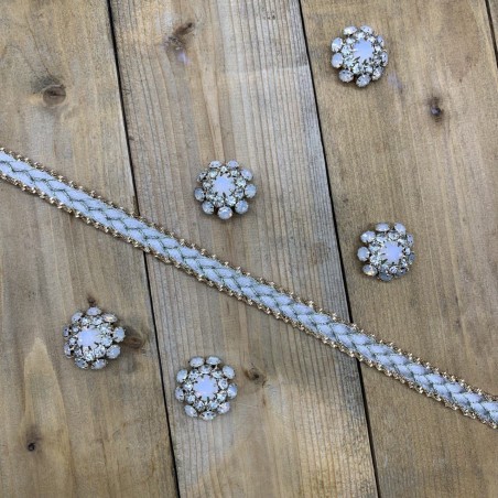 Тесьма косичка серая с золотистой витой цепочкой по краям