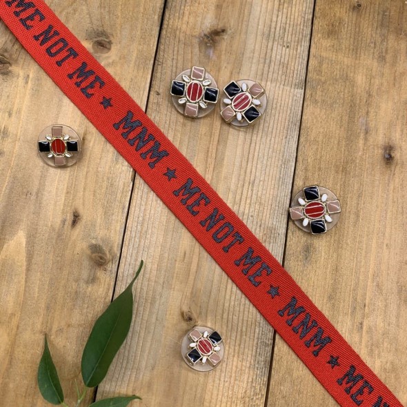 Лента репсовая красная с принтом черного цвета