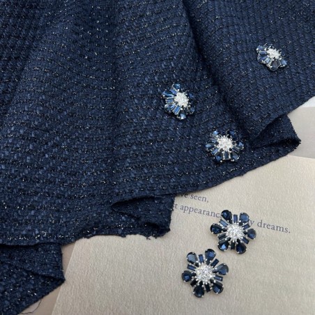 Твид однотонный классический темно-синий с блестящей нитью в тон