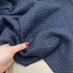 Твид однотонный классический темно-синий с блестящей нитью в тон