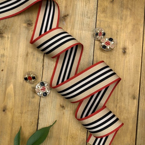 Репсовая тесьма бежевая в полоску,3 см