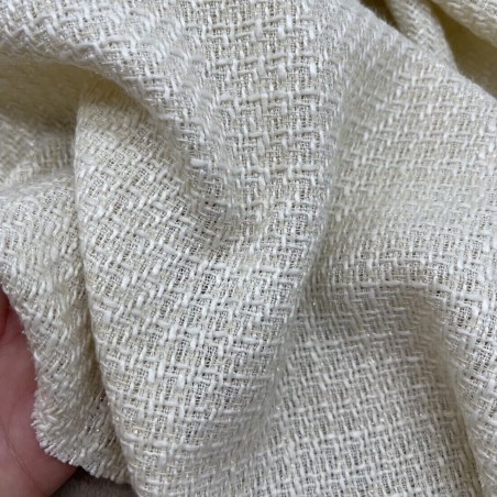 Твид однотонный классический сливочно-молочный с блестящей нитью в тон