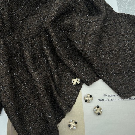 Твид однотонный классический шоколадно-коричневый с блестящей нитью в тон