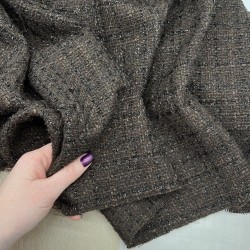 Твид однотонный классический шоколадно-коричневый с блестящей нитью в тон