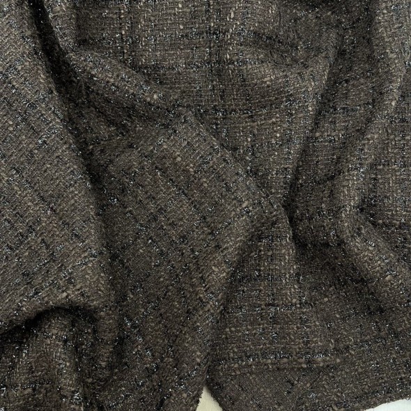 Твид однотонный классический шоколадно-коричневый с блестящей нитью в тон