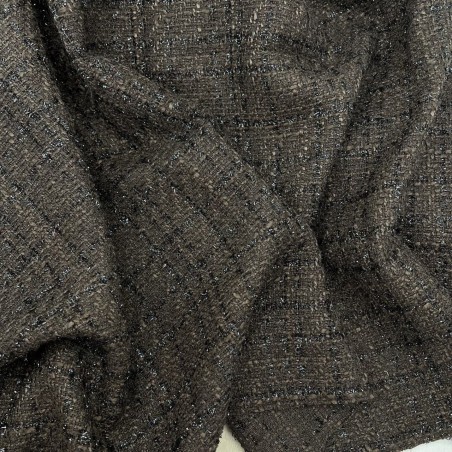 Твид однотонный классический шоколадно-коричневый с блестящей нитью в тон