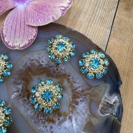 Пуговицы с бирюзовыми стразами кристалл в оправе из золотистого металла, 22 мм