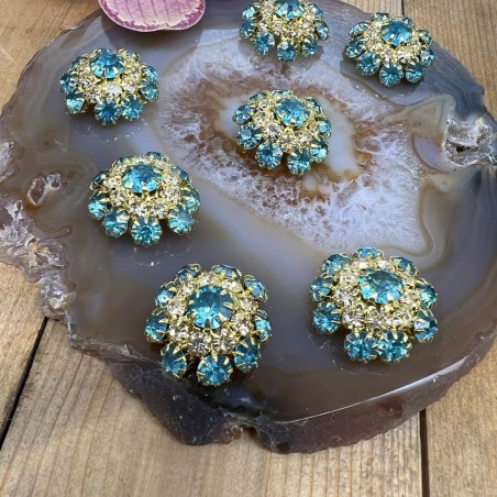 Пуговицы с бирюзовыми стразами кристалл в оправе из золотистого металла, 22 мм