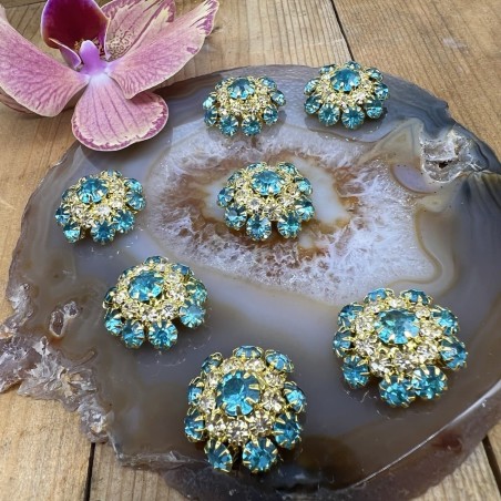 Пуговицы с бирюзовыми стразами кристалл в оправе из золотистого металла, 22 мм