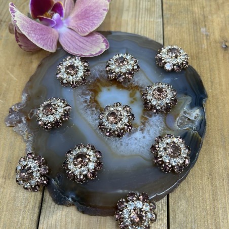 Пуговицы с брусничными стразами в оправе из серебристого металла, 22 мм