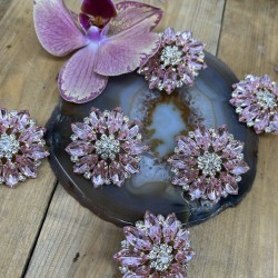 Пуговицы с крупными стразами хамелеон розового цвета