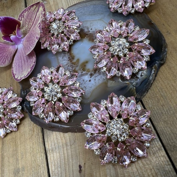 Пуговицы с крупными стразами хамелеон розового цвета