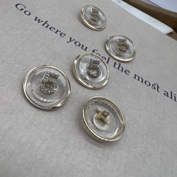 Прозрачные пуговицы с золотистой окантовкой и цифрой 5 со стразами, 30 мм