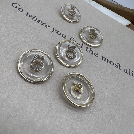 Прозрачные пуговицы с золотистой окантовкой и цифрой 5 со стразами, 30 мм