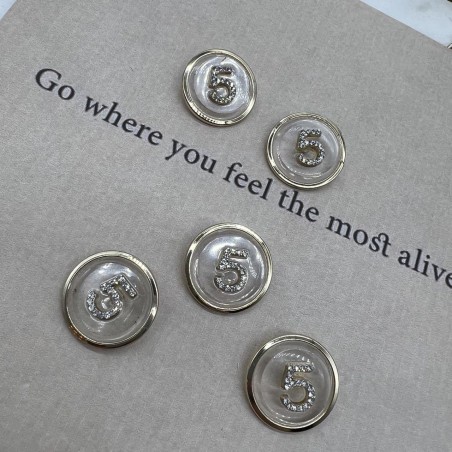 Прозрачные пуговицы с золотистой окантовкой и цифрой 5 со стразами, 30 мм