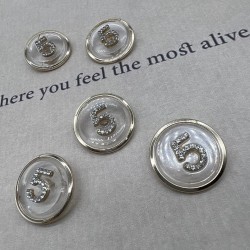 Прозрачные пуговицы с золотистой окантовкой и цифрой 5 со стразами, 30 мм