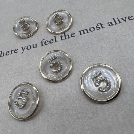 Прозрачные пуговицы с золотистой окантовкой и цифрой 5 со стразами, 30 мм