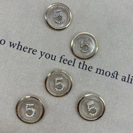 Прозрачные пуговицы с золотистой окантовкой и цифрой 5 со стразами, 30 мм