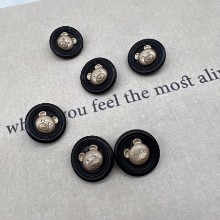 Пуговицы пластик на ножке чёрные с золотистыми мишками, 25 мм