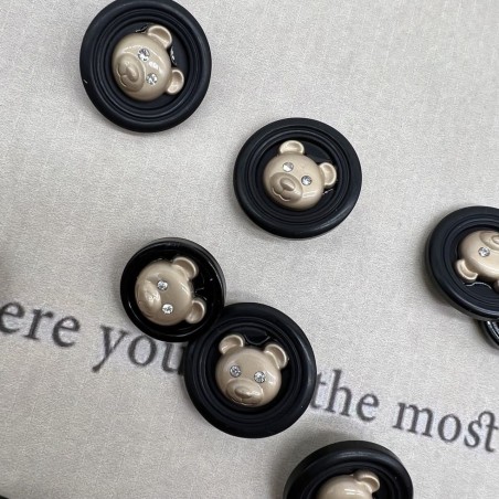 Пуговицы пластик на ножке чёрные с золотистыми мишками, 25 мм