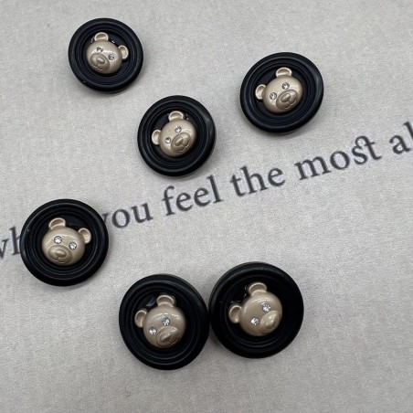 Пуговицы пластик на ножке чёрные с золотистыми мишками, 25 мм