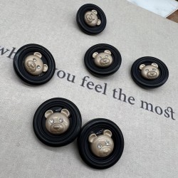 Пуговицы пластик на ножке чёрные с золотистыми мишками, 25 мм