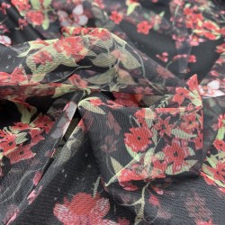 Сетка трикотажная чёрная с цветочным принтом