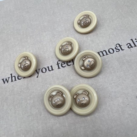 Пуговицы пластик на ножке молочные с золотистыми мишками, 25 мм