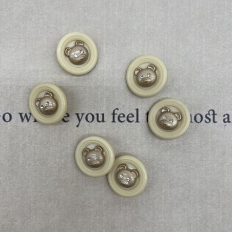 Пуговицы пластик на ножке молочные с золотистыми мишками, 25 мм