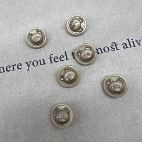 Пуговицы пластик на ножке молочные с золотистыми мишками, 18 мм